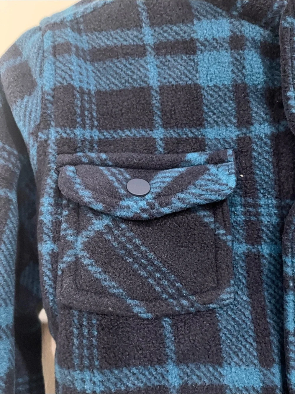 Blue and Navy Plaid Fleece Jacket With Soft Inside